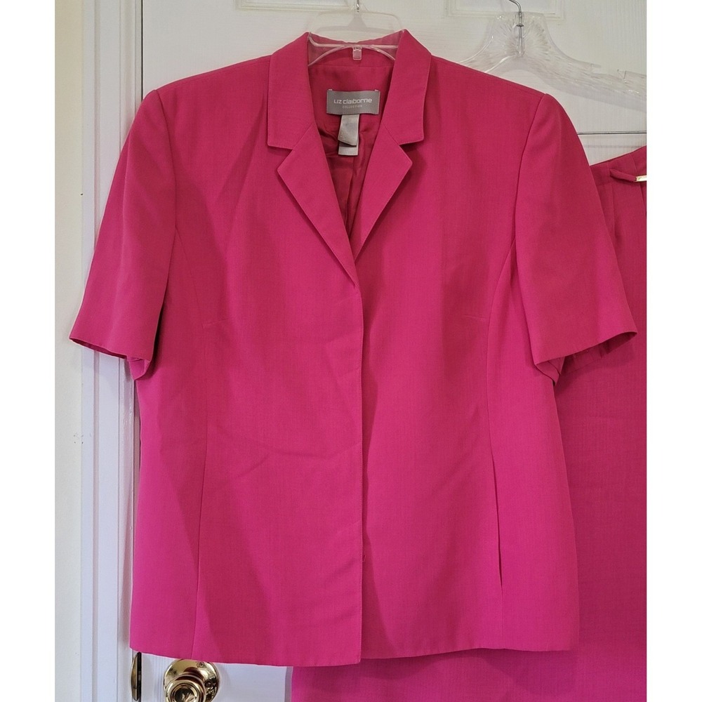 Liz Claiborne Collection Pink Skirt Suit Set Short Sleeve Faux Wrap Skirt 16 - Picture 4 of 14